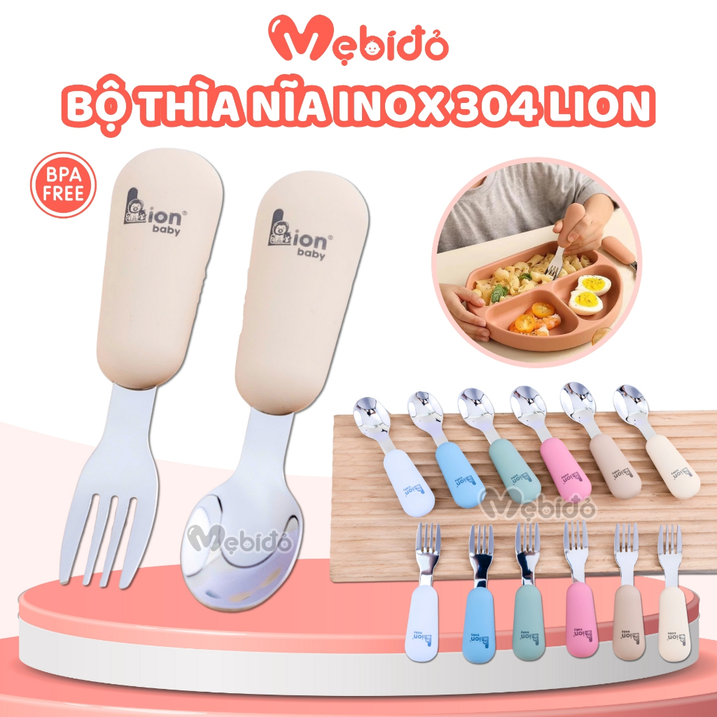  Bộ thìa nĩa ăn dặm inox tay cầm silicon cao cấp cho bé tập xúc Shop Mẹ Bí Đỏ 