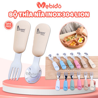 Bộ thìa nĩa ăn dặm inox tay cầm silicon cao cấp cho bé tập xúc Shop Mẹ Bí Đỏ