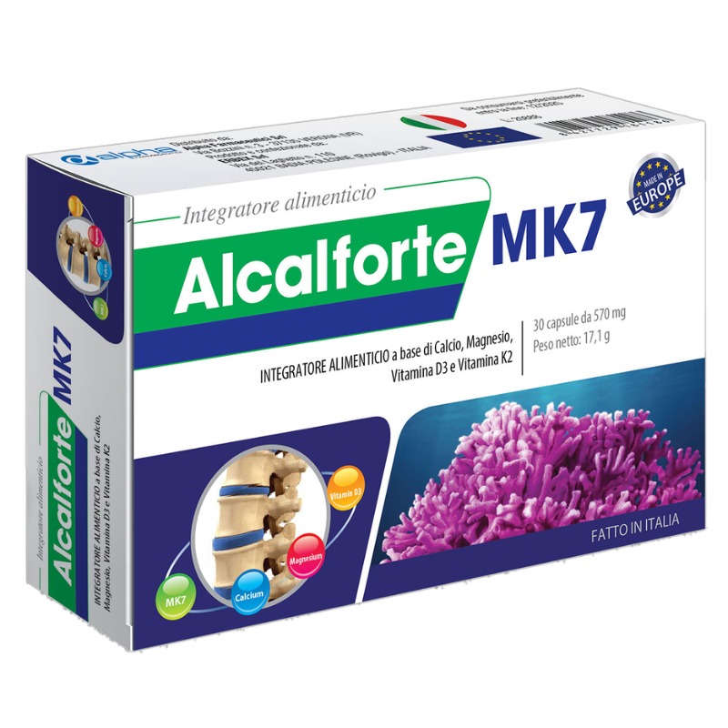 Canxi Alcalforte MK7 – Nhập Khẩu Ý. Bổ sung canxi từ tảo biển đỏ, ngăn ngừa loãng xương, hỗ trợ chiề