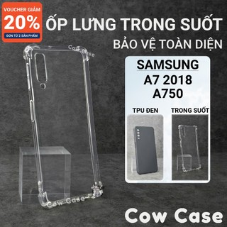 Ốp lưng Samsung A7 2018, A750 Cow case trơn màu đen | Ốp điện thoại SS galaxy dẻo bảo vệ camera đt sámung toàn diện