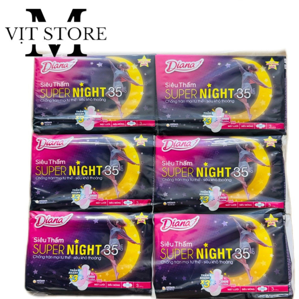Combo 6 Gói Băng Vệ Sinh Diana Ban Đêm 35cm Siêu Thấm, Chống Tràn, Khô Thoáng
