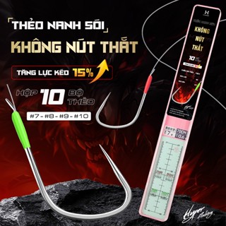 Hộp 10 Cặp Thẻo Câu Đài Nanh Sói Không Nút Thắt Lưỡi Câu Cá Thép Carbon Thẻo Câu Đài Cao Cấp