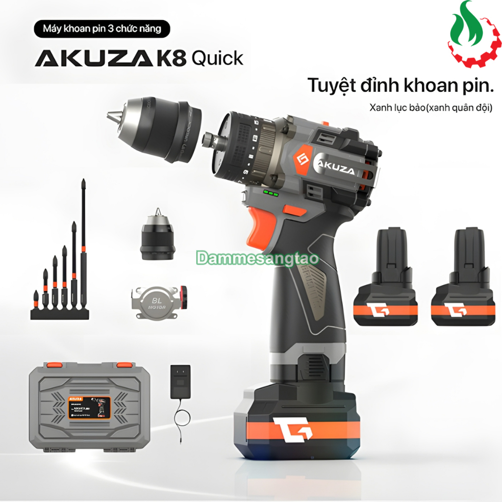Máy khoan pin 16.8V AKUZA K8 Quick 3 chức năng không chổi than 60N.m (2in1)
