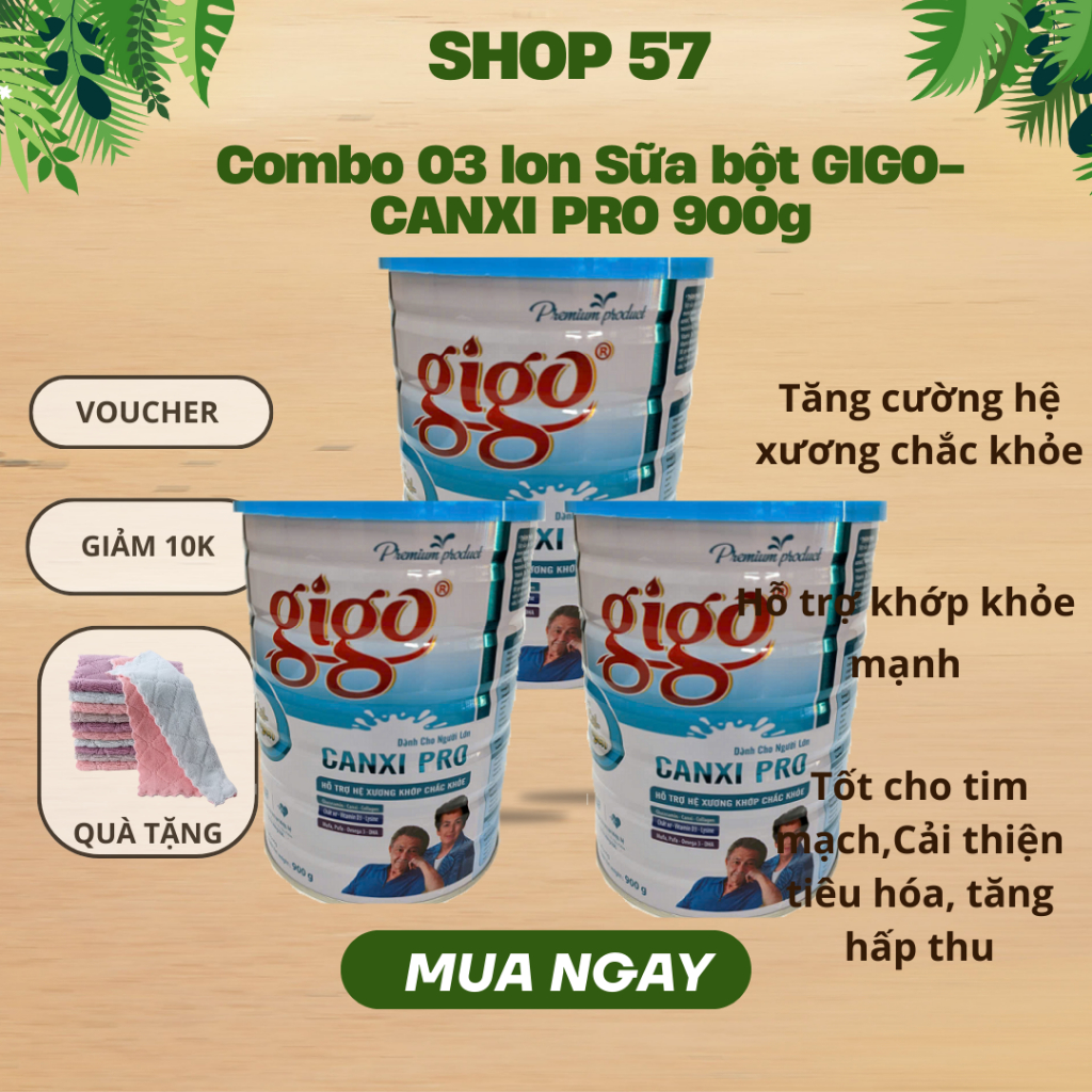 Combo 3 Hộp Sữa Bột Gigo Canxi Pro 900g - Bổ Sung Canxi, Hỗ Trợ Xương Khớp, DHA, Collagen