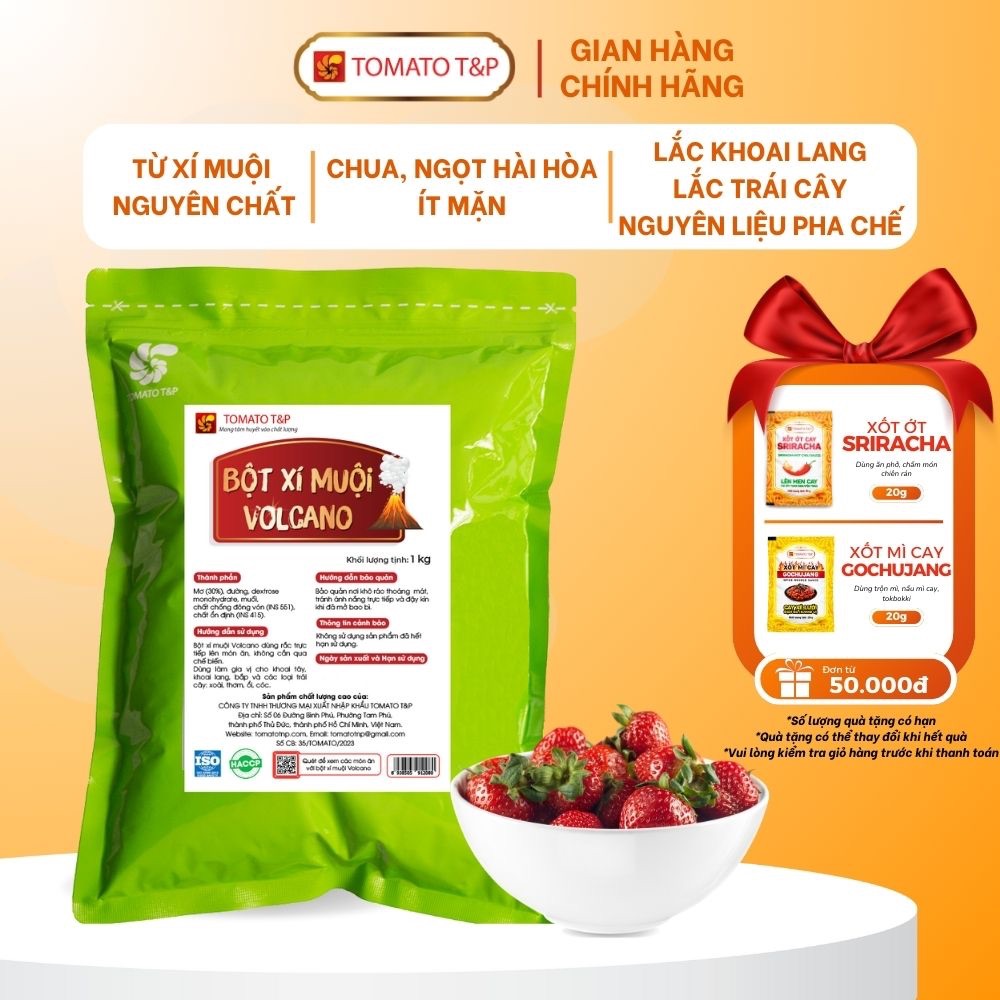 Bột Xí Muội mặn ngọt Volcano dùng lắc khoai lang, muối xí muội chấm trái cây - Gói 1Kg - Tomato T&P