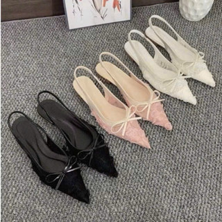 Giày Bệt Mũi Nhọn ￼Ren Hoa Đính Nơ Nhỏ Xinh Đủ Size 35-40 T29