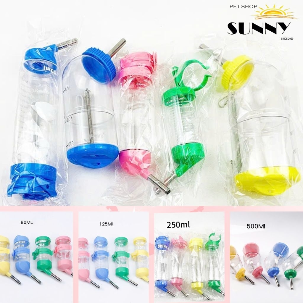 Bình nước bi 80ml 125ml 250ml 500ml cho thú cưng (hamster, sóc, thỏ, bọ, vẹt)