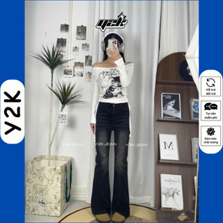 Quần Ống Loe 9 Tấc NẤM LÙN Jean Cho Nữ Màu Đen Xám Khói 90cm Lưng Cao Bò 1m40 1m45 1m48 1m50 Y2K
