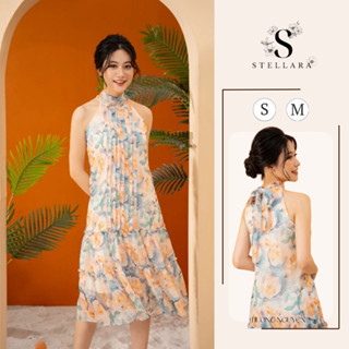  Váy Hoa Nhí Dáng Dài STELLARA Vải Tơ Hàng Thiết Kế Cao Cấp  Đầm Hoa Nhí Cổ Yếm Sang Trọng Tôn Dáng 
