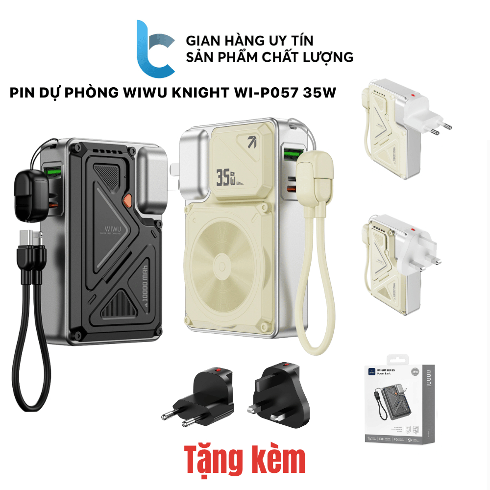 Pin Dự Phòng WiWU Knight Series Wi-P057 35W 3in1 Sạc Dự Phòng 10000mAh, Sạc Tường AC, Sạc Không Dây