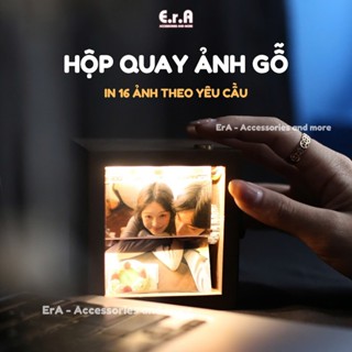  Hộp ảnh Album ảnh xoay bằng gỗ DIY Tay chuyển động Khung sách lật ảnh làm quà kỷ niệm 20 10 decor trang trí - Erashop 