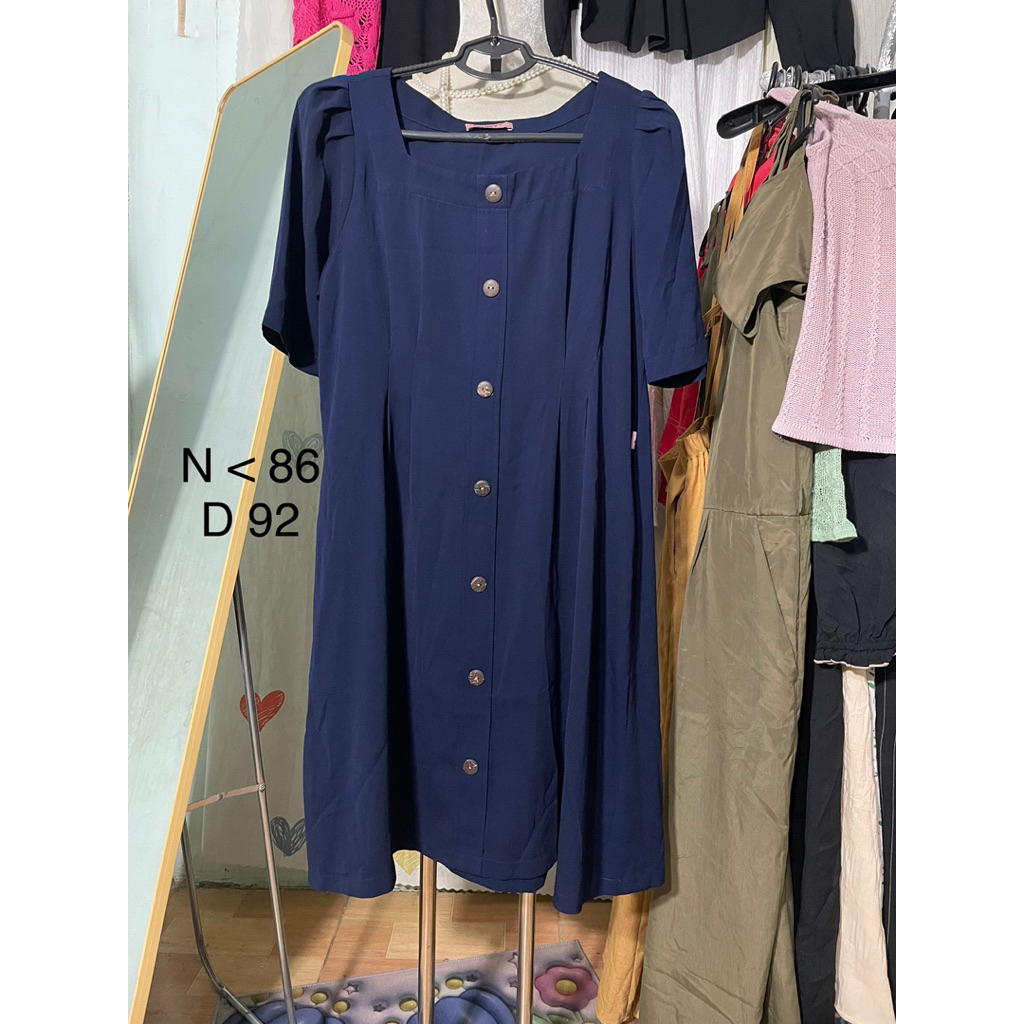 Đầm banydoll xanh đen tag sz M (B1)