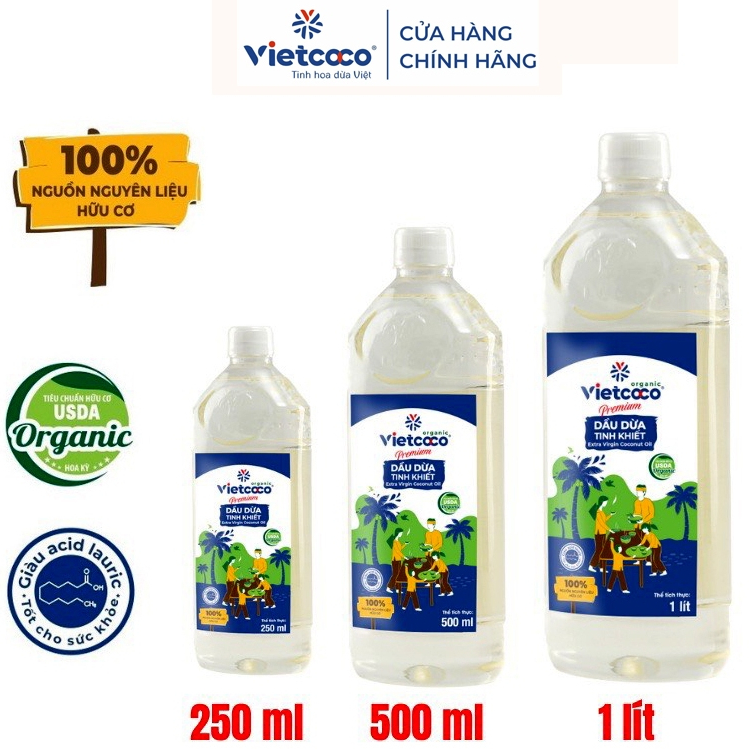Dầu Dừa Tinh Khiết Organic Vietcoco: chuốt mi- dưỡng môi- dưỡng tóc- dưỡng da- xúc miệng, ăn, masage...