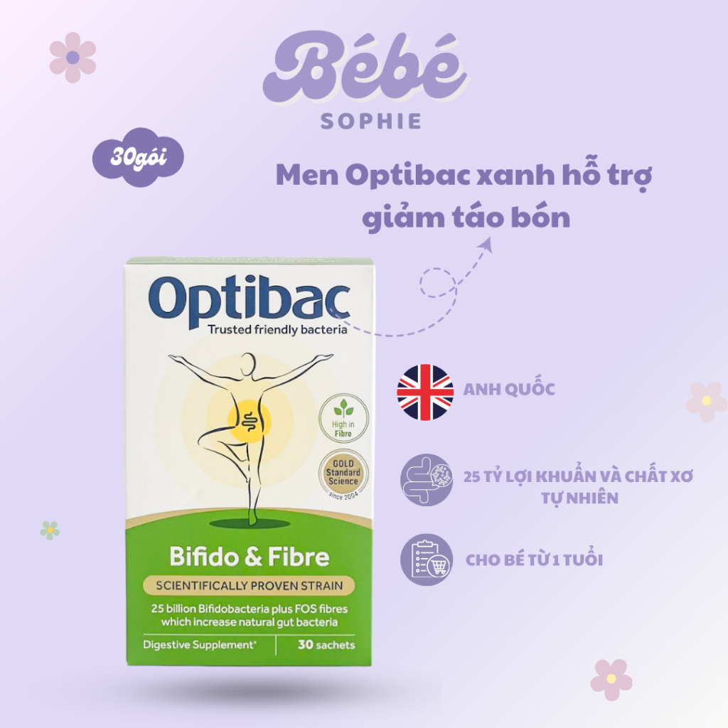 Men Optibac xanh lá hỗ trợ táo bón cho bé từ 1 tuổi 30 gói (𝐍𝐡𝐚̣̂𝐩 𝐤𝐡𝐚̂̉𝐮)- Bebe Sophie