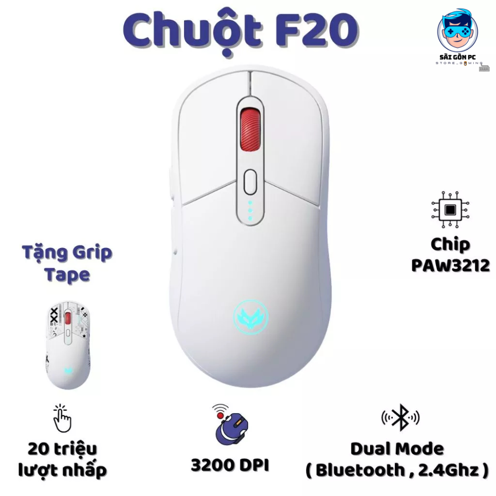 Chuột bluetooth không dây Atas F20 - Dual Mode - Pin 500mah - Sử dụng liên tục 50h Tặng Grip Tape | BigBuy360 - bigbuy360.vn