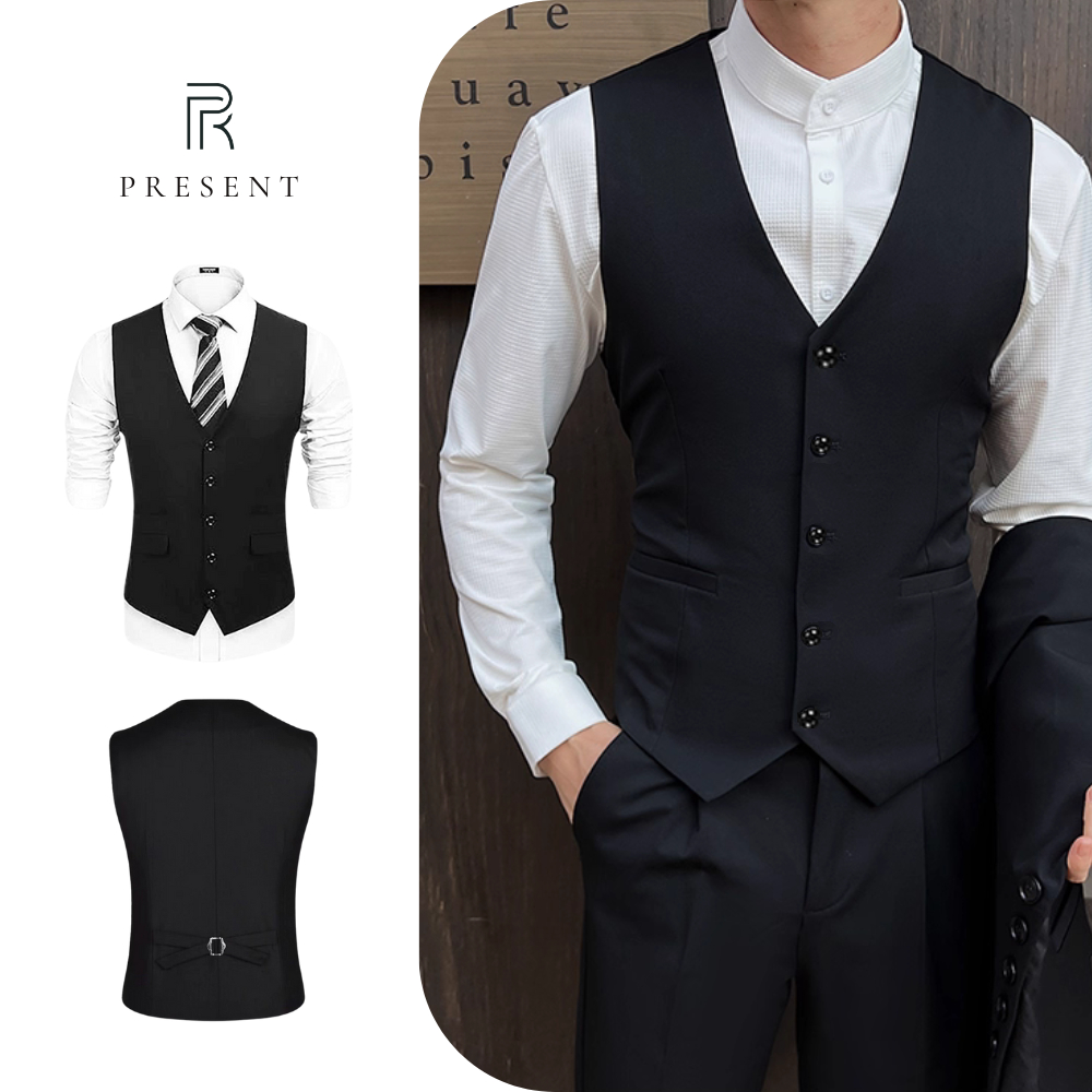 Áo Gile nam đẹp Present chất liệu tăm cao cấp 1 hàng cúc, form ôm tôn dáng