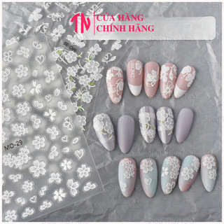  Sticker 5D hình dán móng bông hoa trắng tinh khôi sắc nét dập nổi cao cấp phụ kiện trang trí móng tay nghệ thuật nail 