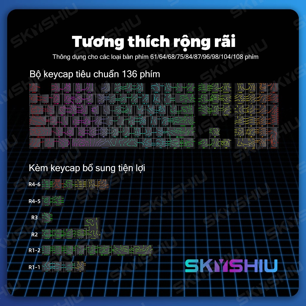 Keycap SKYSHIU pro 4.0 với thiết kế vân địa hình topographic PBT bền bỉ phù hợp cho bàn phím cơ | BigBuy360 - bigbuy360.vn