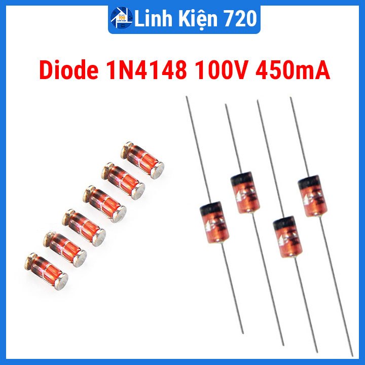 Diode zener 1N4148 chân cắm, chân dán dòng điện 450mA điện áp 100V (Gói 10 Con)