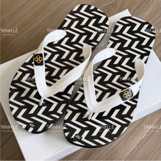 Dép Kẹp Nam Xỏ Ngón Tông Lào Thái Lan Mũi Tròn Đế Cao Su In 3D Sọc Trắng Đen Logo HD 