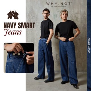   Có Bigsize  - Quần Jean Nam WHY NOT SMART JEANS Ống Suông Điều Chỉnh Độ Rộng Cạp Màu Xanh Navy 
