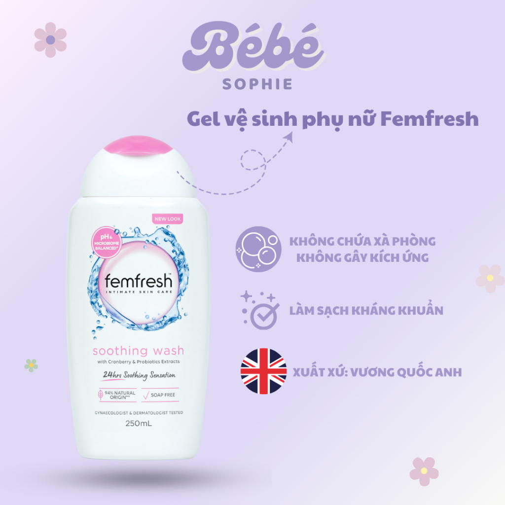 Femfresh dung dịch vệ sinh phụ nữ phòng viêm nhiễm nấm ngứa 250ml  - Bebe Sophie