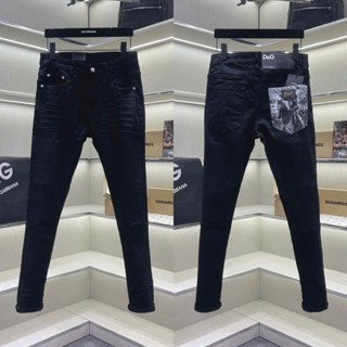 Quần jean bò nam PB slimfit đen trơn dập nhăn 3D phối in hoạ tiết nữ thần thêu logo túi sau basic QJ728P