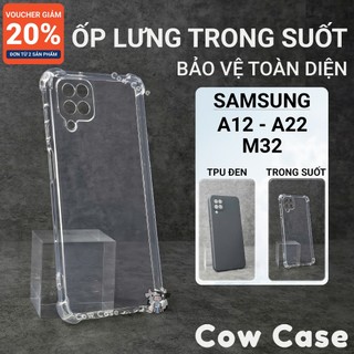 Ốp lưng Samsung A12, A22, M32 4G/5G Cowcase trơn màu đen | Ốp điện thoại SS galaxy dẻo bảo vệ camera đt sámung toàn diện