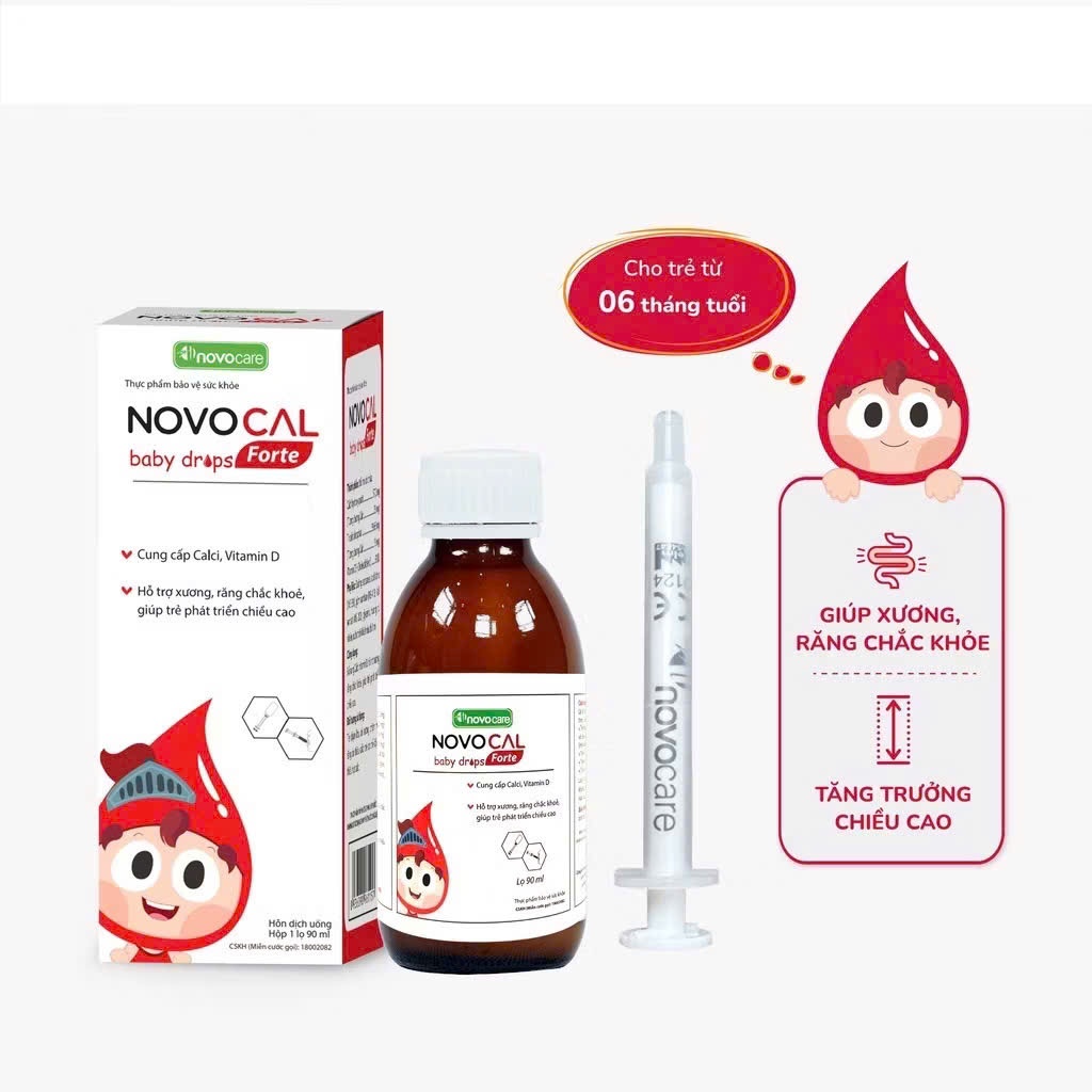 Canxi sữa Novocal Baby Drops Forte, dung dịch canxi sữa cho trẻ biếng ăn phát triển xương khỏe mạnh