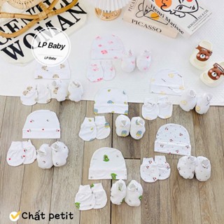 Sét Mũ Kèm Bao Tay Bao Chân Cho Bé Sơ Sinh Thun Lạnh Petit NHIỀU MẪU, Mềm Mịn Họa Tiết Dễ Thương