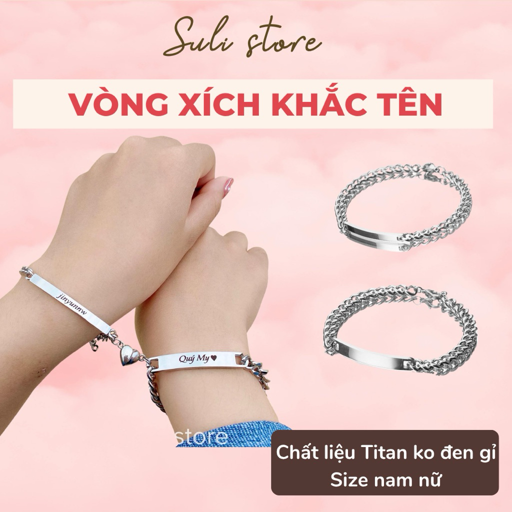 [TITAN KO RỈ] Vòng tay cặp đôi khắc tên theo yêu cầu Suli store (nam châm hít)