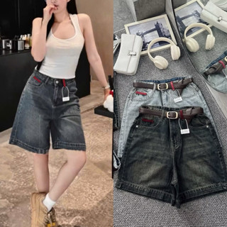 Quần Ngố jean nữ Bigsize 55-90kg lưng cao viền chỉ đỏ nổi bật Ms54M