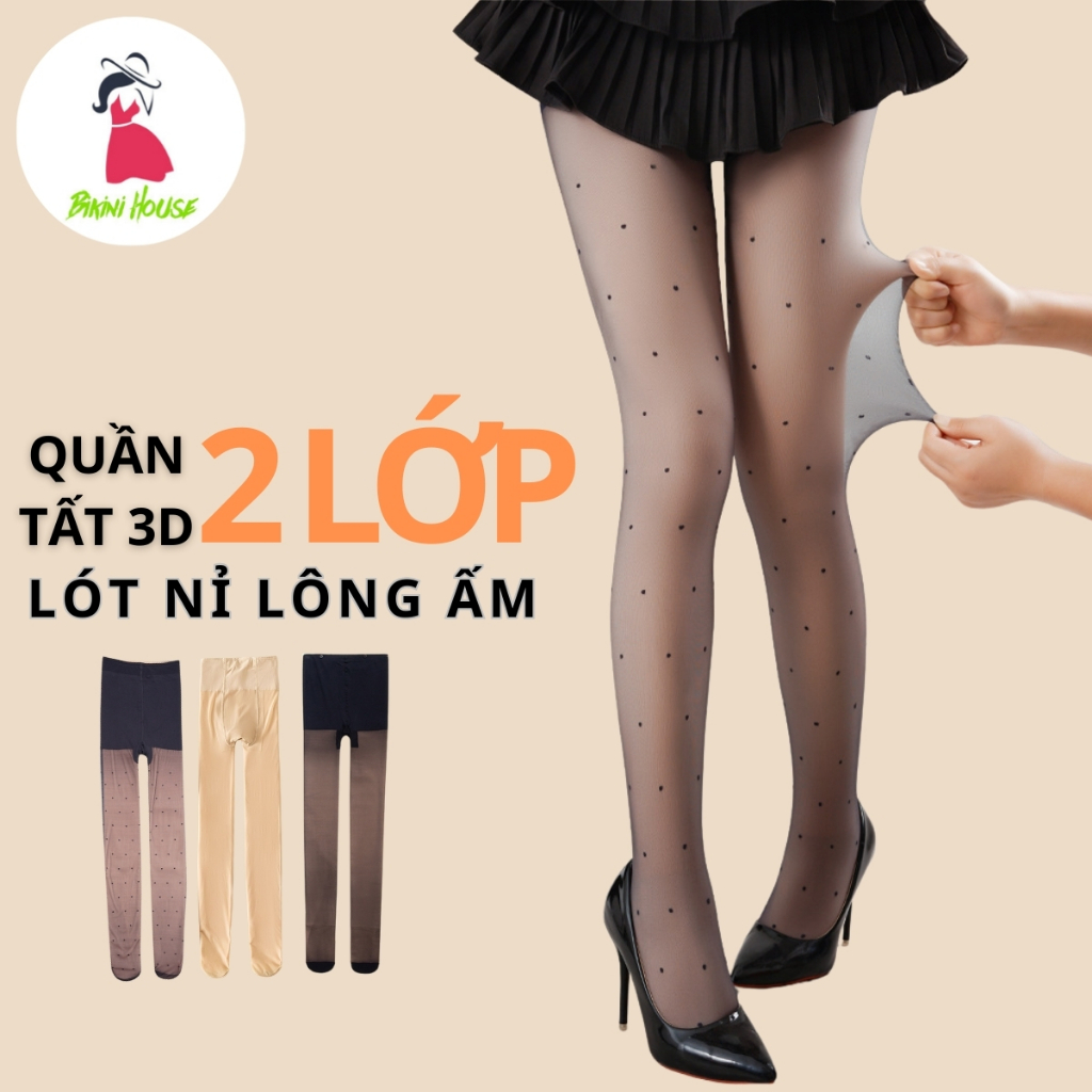 Quần Tất Da Chân 3D Quần Tất 2 Lớp Lót Nỉ Lông Siêu Ấm Che Mọi Khuyết Điểm Qt6-9