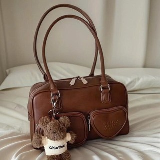  Túi xách đeo vai Chio 2nd túi xách nữ hộp ngăn trái tim charm gấu size 28 gray clolor vintage chất da siêu đẹp - DK077 