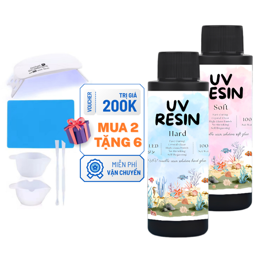 [QUÀ TẶNG] Keo UV Resin, Resin UV Cứng Và Mềm Trong Suốt Dùng Làm Trang Sức