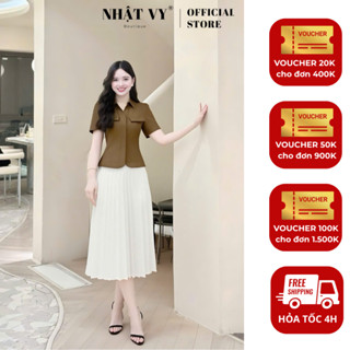 Áo lẻ nữ (KHÔNG KÈM VÁY) Nhật Vy tay ngắn cổ sơ mi chất lụa công sở dự tiệc màu nâu xám kem đen trắng - D3403