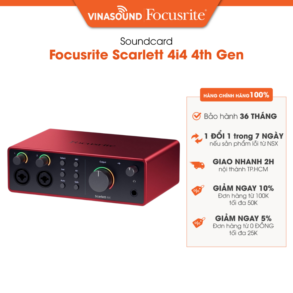 Focusrite Scarlett 4i4 4th Gen Chính Hãng | USB Audio Interface 4 In 4 Out Thu Âm Studio, Livestream