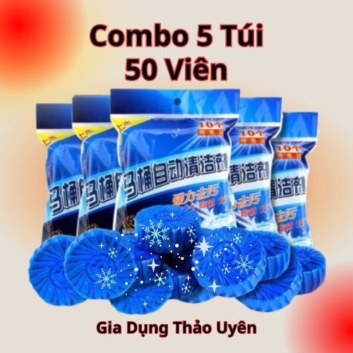 COMBO 5 Túi 50 Viên Khử Mùi Tẩy Bồn Cầu Viên Thả Xả Toilet Diệt Khuẩn,Tẩy Sạch Vệ Sinh Vết Bám Bẩn