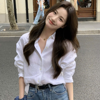  Áo Sơ Mi Trắng Nữ Linen Dài Tay Basic Form Hàn Rộng Mềm Mại Thoáng Mát Đi Làm Đi Chơi | SUBICI 