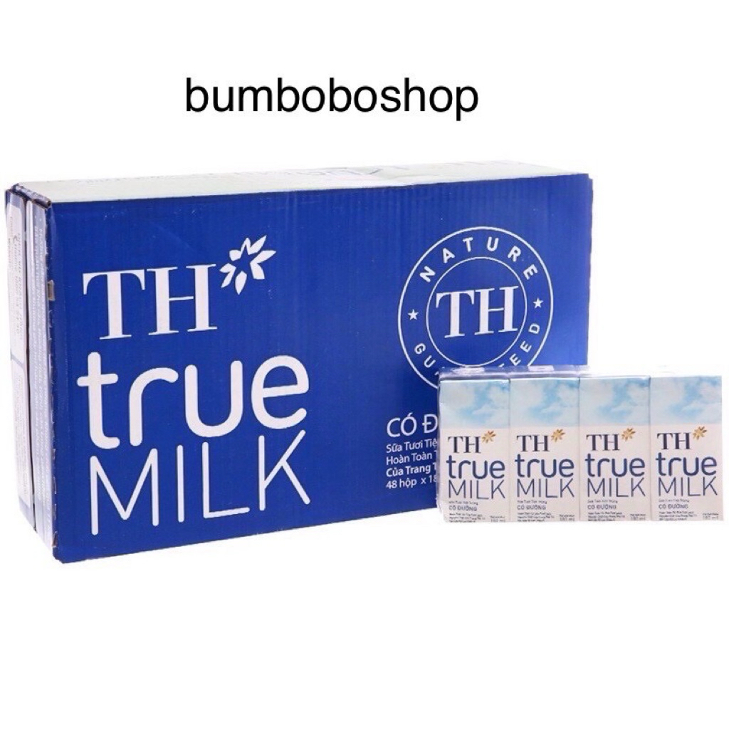Thùng 48 hộp sữa TH TRUE MILK có đường/ít đường/ko đường/dâu/sô (180ml/hộp)