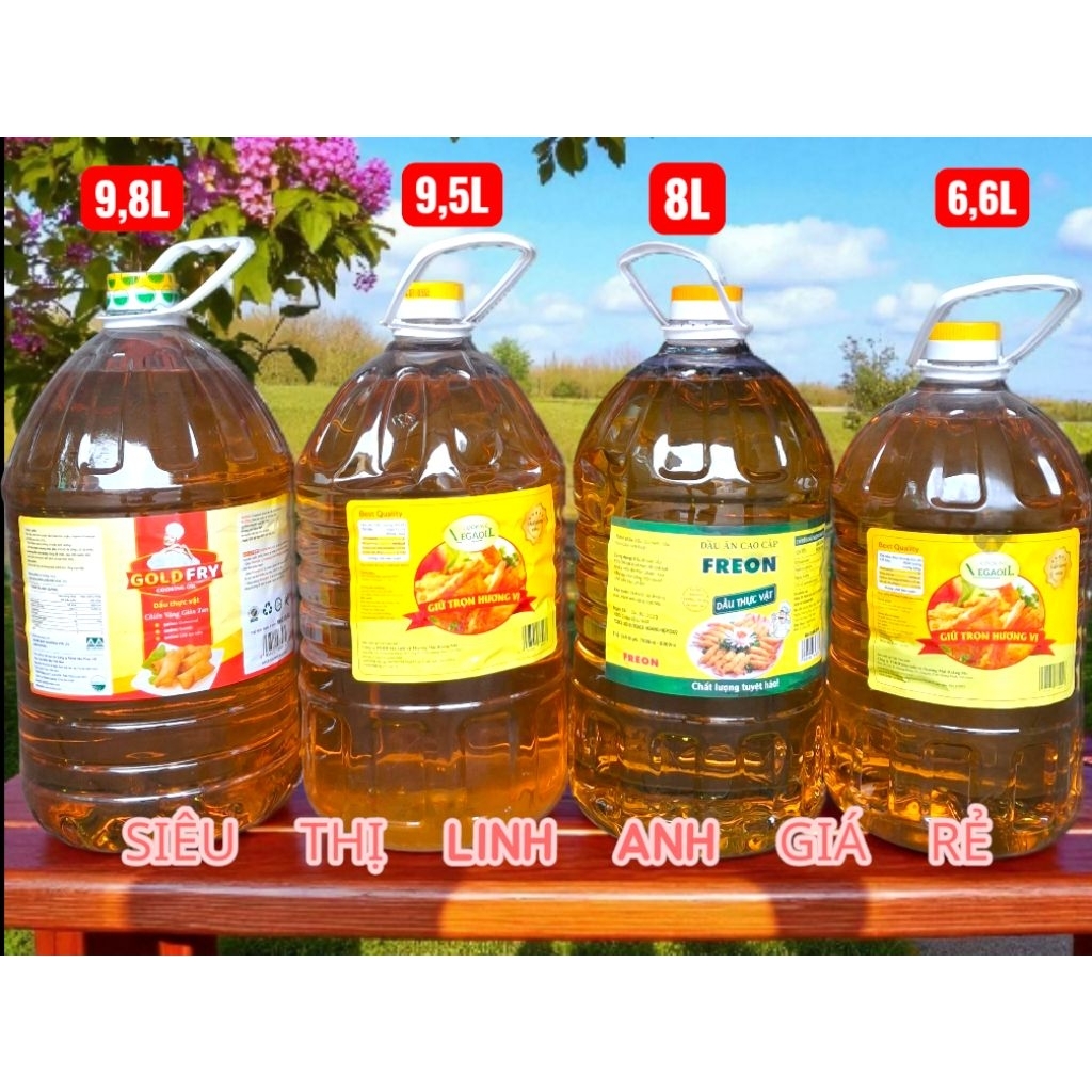 Dầu ăn Goldfry 10Lit. Dầu Ăn Rẻ 10L Vega Freon can 9,5Lit 1 can  thể tích 9500ml, Can 8000ml Can 660