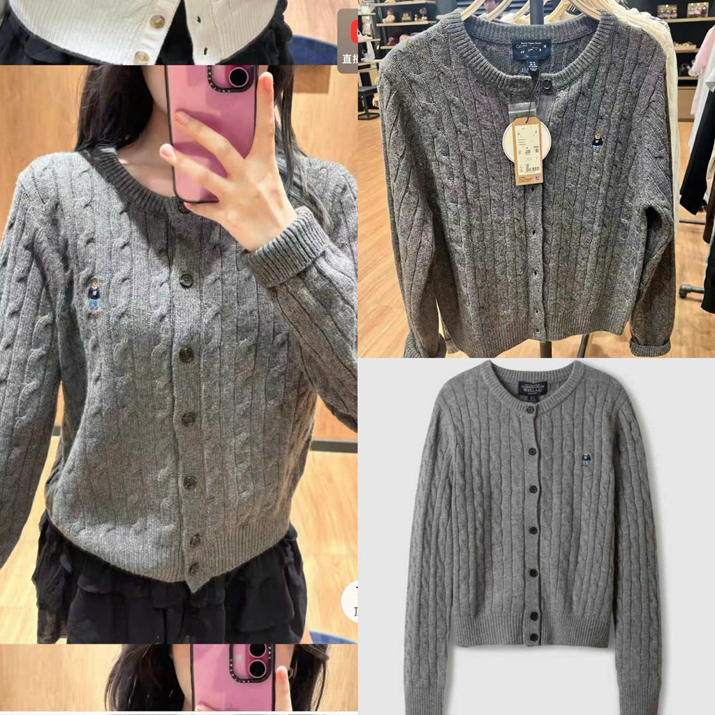  Áo cardigan len xám dáng dài tay nữ áo khoác len gân dệt form basic S M L len mịn giữ ấm dễ phối đồ 