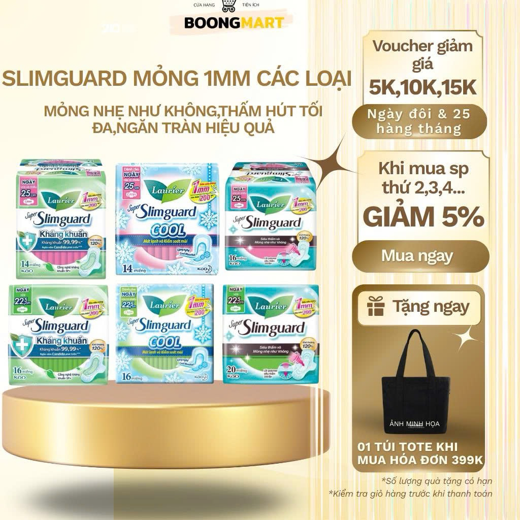  Băng vệ sinh Laurier Slimguard siêu mỏng 1mm Kháng khuẩn cool mát lạnh 25cm16m 22,5cm16m 