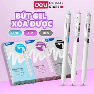 Combo Bút Gel Xóa Được Mực Xanh Tím DELI Bút Bi Nước Bút Gel Bấm Ngòi 0.5mm Viết Trơn Có Gôm