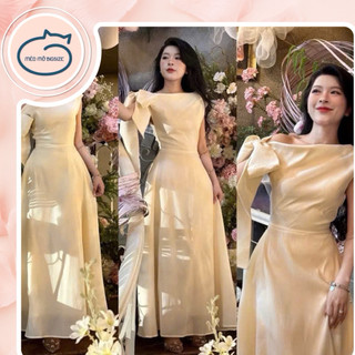  Đầm thiết kế midi lệch vai cột nơ dáng dài Mèo Mỡ Bigsize 60–90kg – thanh lịch sang trọng tôn dáng 