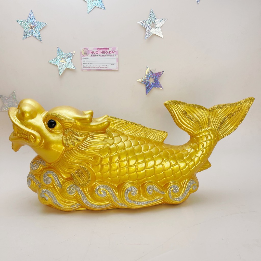 Heo đất lợn đất tiết kiệm Cá Chép Hoá Rồng Phong Thuỷ Tài Lộc Hecube Size khủng 45cm