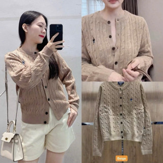 Áo len cardigan nữ dài tay màu be nâu nhạt cổ tròn cúc bấm form basic dễ phối đồ đi học đi chơi đi làm