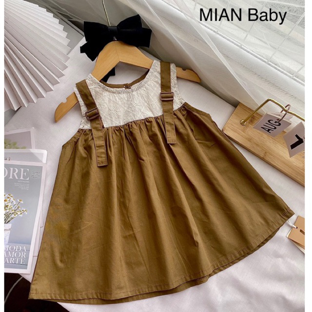 Váy babydoll bé gái,váy babydoll phối dây đai phong cách Hàn Quốc MIAN Baby