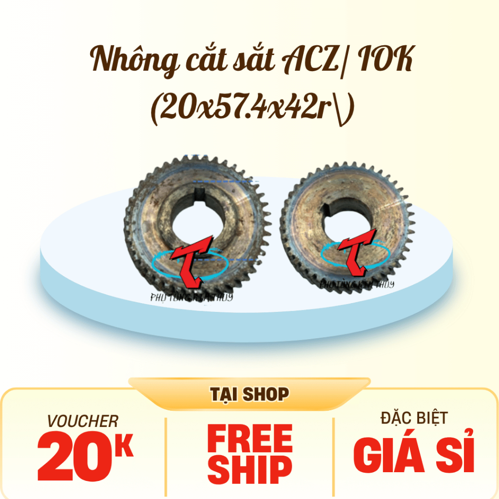 Bánh răng, nhông máy cắt sắt ACZ, IOK cốt 20, đường kình 50,7mm 42 răng huyền