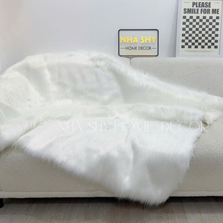 Thảm Lông Trang Trí Màu Trắng Hồ Ly Sợi Dài Cao Cấp Size 1m x 80cm - Shy Home Living